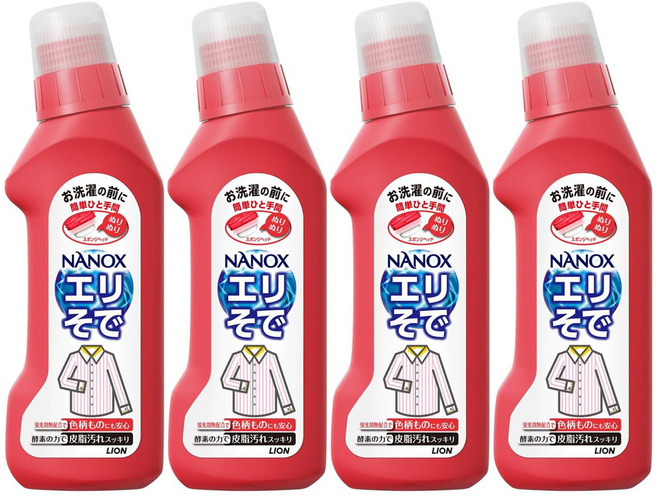 라이온 슈퍼 나녹스 셔츠 목때 소매때 얼룩 제거 방지 수입 세제, 4개