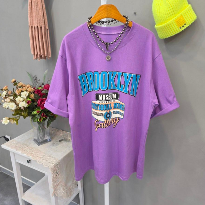 브루컬러 나염 오버핏 롱 반팔티셔츠