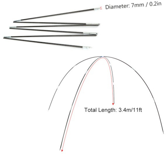 폴 폴대 텐트 타프유리 섬유 교체 캠핑 텐트 폴 키트 접을 수 있는 텐트 로드 3 인용 텐트 캠핑 하이킹, 3 9m For 3 to 4