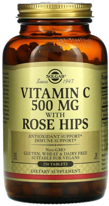 솔가 비타민 C 500mg 로즈 힙 포함 타블렛 무설탕 글루텐 프리, 250정, 1개 - 쿠팡