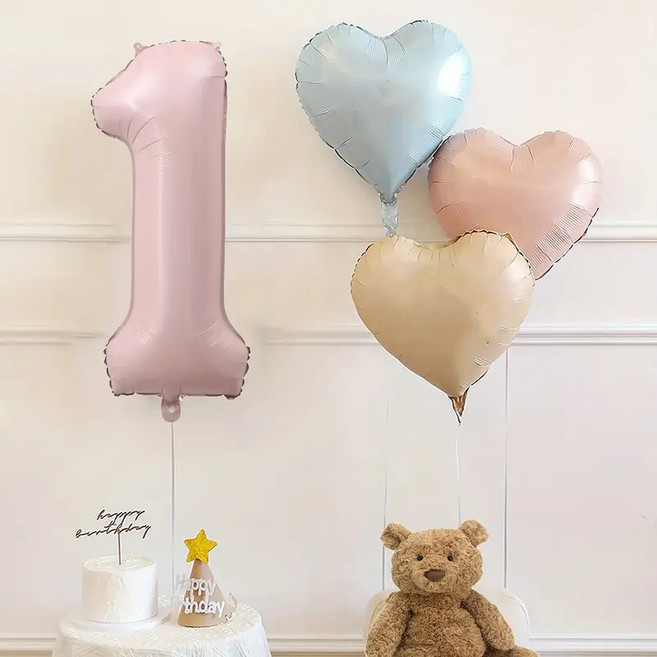 BABY 파우더 러브 숫자 풍선 세트, 1, 베이비핑크