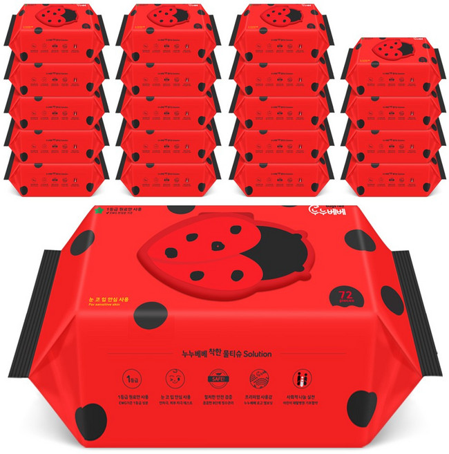 누누베베 벅스레드 물티슈 캡형, 65g, 72매, 20개