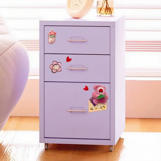 하루꿈 헬메르 이동식 서랍장 디자인 조립식 사무실 거실 철제 데스크 책상 밑 서랍장 수납장, 3개, 보라