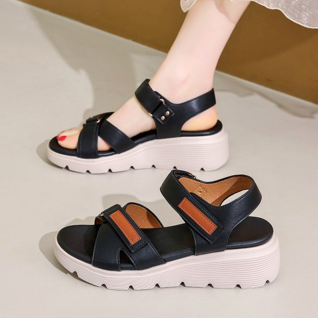 Modern Fashion 여성 발편한 벨크로 샌들 스트랩 웨지힐 X134