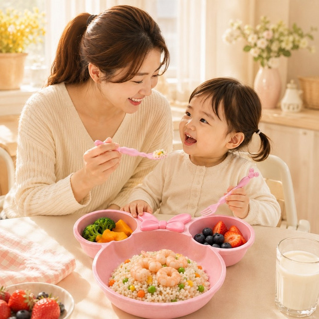 SOMO ZOMO 유아 밀짚 캐릭터식판 어린이 식기세트, 베이지, 1개