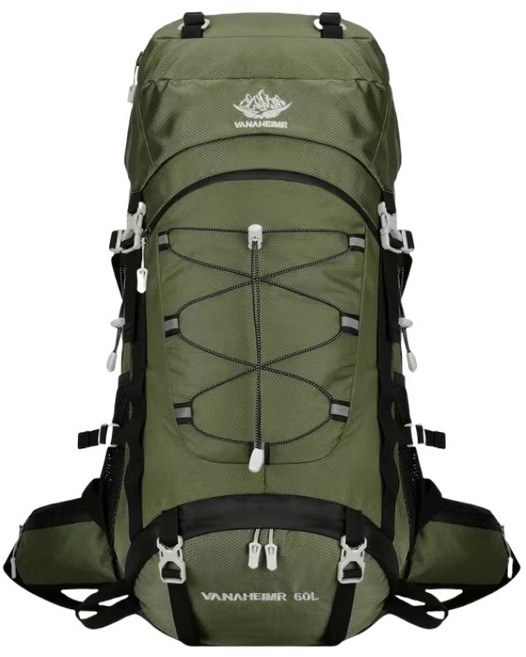 HTYVC 등산가방 60L 대용량 방수 스포츠 배낭 백팩 트래킹 캠핑 아웃도어 남녀 등산 가방 + 방수커버, Dark green