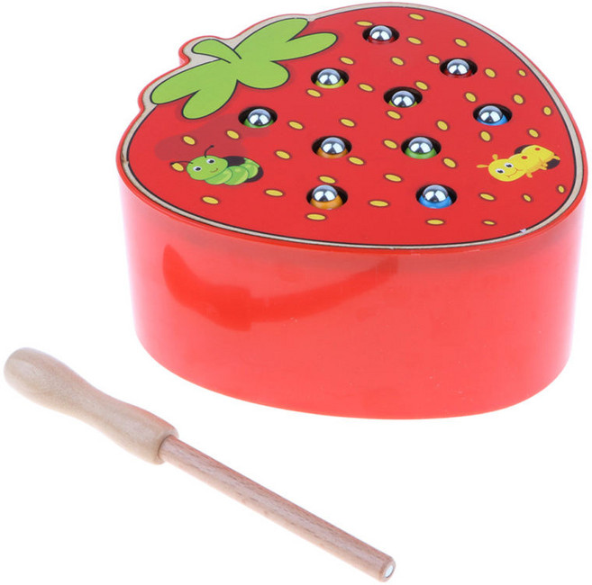 GHSHOP 아기 유치원 장난감 자석 낚시 게임 세트-나무 딸기 낚시 애벌레 버그 잡기 게임 손과 눈 조정, 나무, 멀티 컬러, 1개