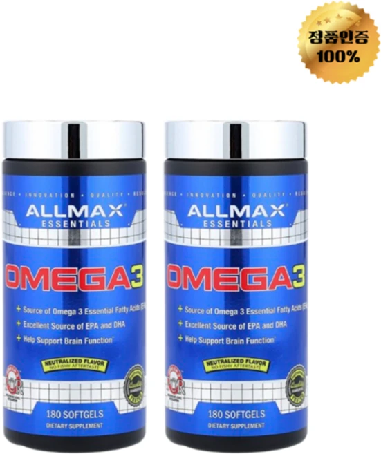 1+1 올맥스 필수 영양소 오메가3 1000mg 소프트젤 180정, 2개, 180회분 - 쿠팡