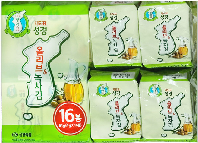 성경 올리브&녹차김 4g x 16봉, 16개
