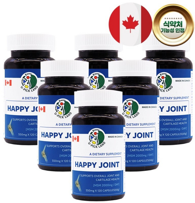 해피조인트 MSM 550mg 함유 상어 연골 글루코사민 캐나다 식약처기능성인정, 120회분, 6박스