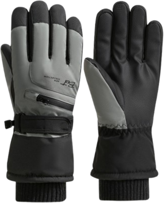 滑雪手套 加絨內裏 保暖手套 防風防水手套, 深灰色-男款, 1套