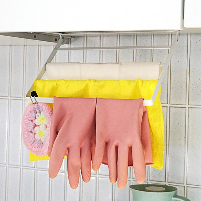 모다니 틈새 행주걸이 무타공 상부장 접이식 행주건조대 수세미 장갑걸이, 1개, 화이트