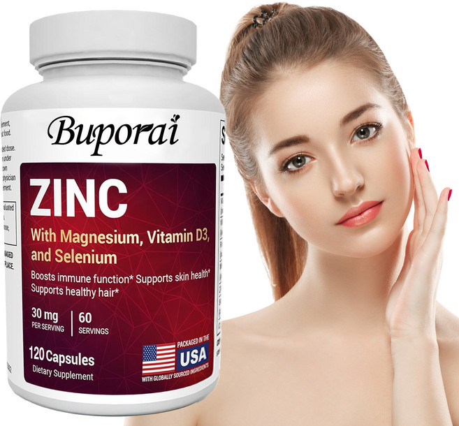 마그네슘 비타민 D3 셀레늄 구리가 강화된 아연 30mg - 남성 및 여성용 아연 보충제 - 면역 피부 모발 손톱 건강을 위한 킬레이트 아연, 1개, 60정
