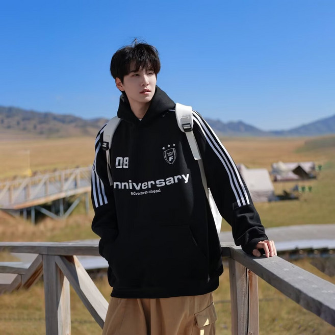 ANYOU 남성 레터 프린팅 후드티 오버핏 데일리 맨투맨 티셔츠