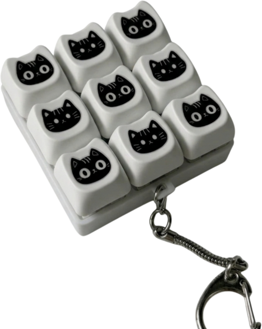 고양이 9구 키캡 키링 클리커 딸깍이, 1개, 기본