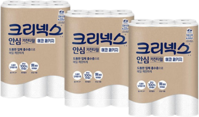 크리넥스 안심 키친타올 에코패키지 에코패키지, 3매, 3개
