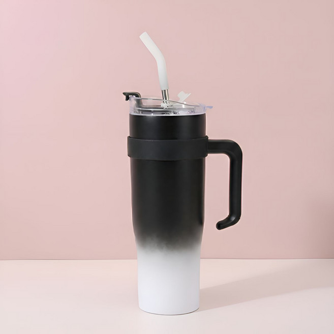 1+1 트렌타 1200ml 대용량 빨대텀블러 스텐 304 손잡이텀블러 보냉보온 빨대컵, 1개, 1200L, 미드나잇 블랙
