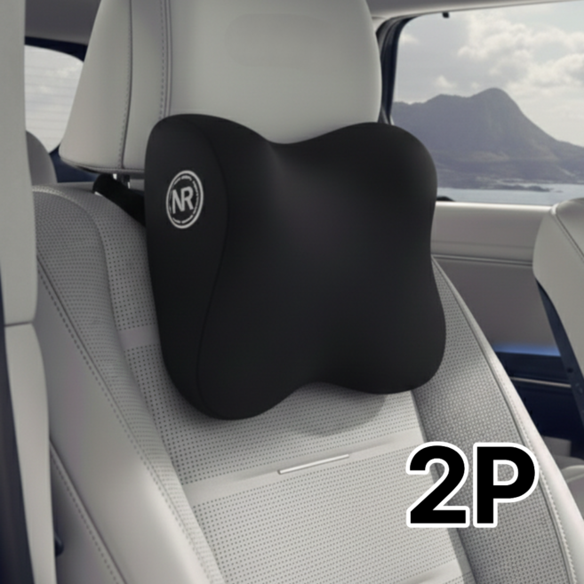 하얀네모 차량용 메모리폼 목쿠션, 2개, 블랙