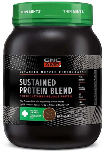 GNC AMP Sustained Protein Blend 지앤씨 앰프 서스테인드 단백질 보충제 파우더 씬 민트 맛 1022g, 1개, 1.022kg