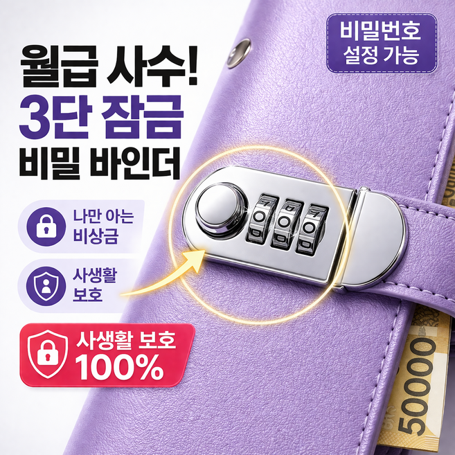 굿픽스 사회초년생 용돈 월급 관리용 비밀번호 현금 다이어리 A6 현금바인더 가계부, 1개, 드림퍼플