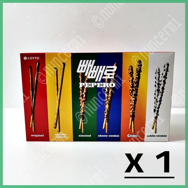 롯데 빼빼로 과자 15개입 x 1상자 [ 6가지맛 모음 선물 다양한 여러가지맛 혼합 세트 오리지널 아몬드 누드초코 화이트쿠키 초코쿠키 크런키 LOTTE PEPERO ], 1개