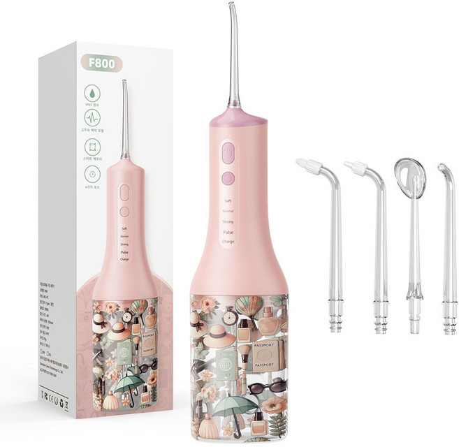 300ml 구강세정기 무선 휴대용 구강세정기 펄스 수압 & 살균 기능 여행 & 가정용 구강청결용품 F800 구강세정기, F800-Pink