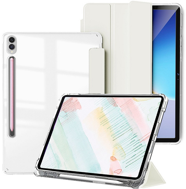 태블리 갤럭시탭 클리어 에어가드 S펜수납 케이스, 크림화이트, 1개