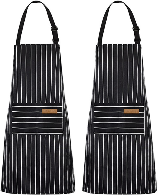 掛脖條紋圍裙 餐廳 奶茶咖啡店 烹飪 廚師 工作服, 黑色粗條紋