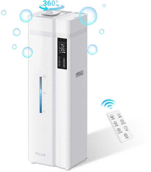 PIUJJA 스마트 미니 대용량 초음파 가습기 간편 세척 분리형 무소음 자동습도조절 UV살균 13L, 화이트