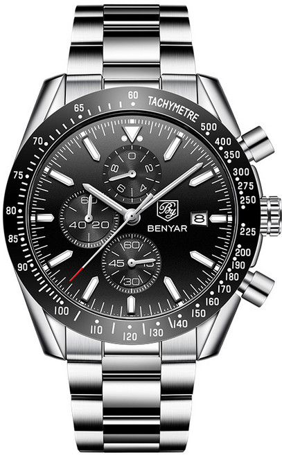 위드에이 BENYAR 남자 우레탄 손목시계 메탈 손목시계 남성시계 비즈니스 정장 쿼츠시계 요일표시 스탑워치 2104A