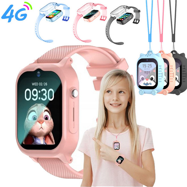 4G兒童電話手錶 GPS定位視訊通話防水智慧手錶, ANT+, 1cm, 藍色-外文版:如圖所示