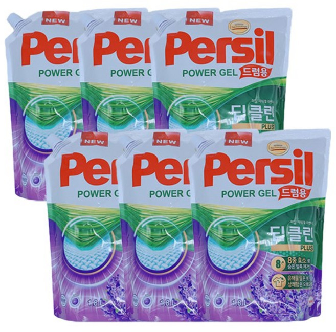 퍼실 파워젤 드럼용 액상세제 라벤더 코튼 프레쉬 리필형, 6개, 1.8L