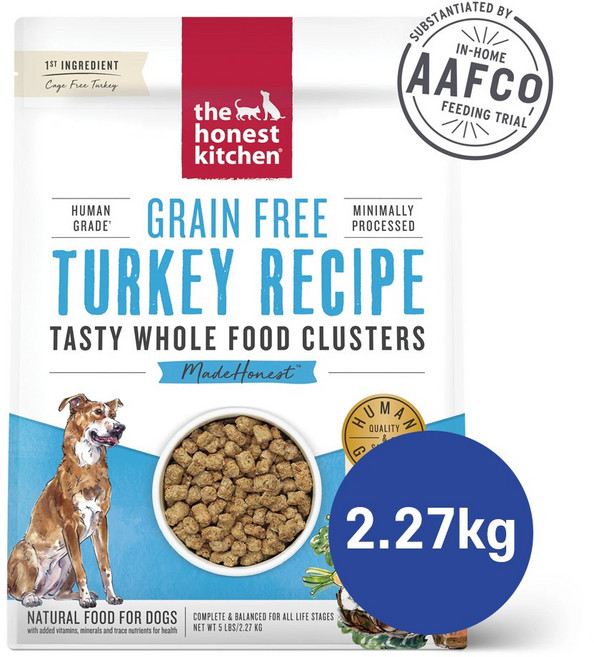 디어니스트키친 클러스터 그레인프리 터키 5LB 유기농 프리미엄 잘먹는 맛있는 탈수건조 영양식 혼합식 밥꾸 기호성 좋은 저알러지 피부 피모 소화개선 강아지 사료, 1개, 2.27kg