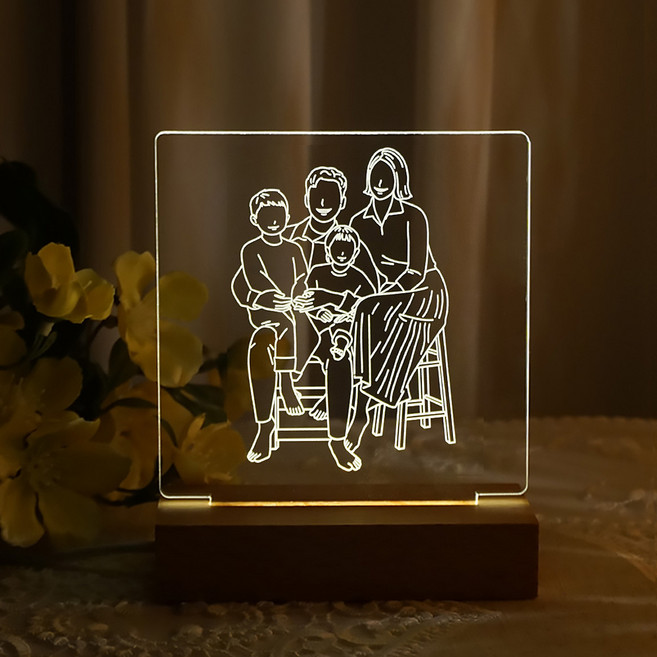 가꼬싶다 드로잉 무드등 아크릴 제작 기념일선물 커플선물, 네모형+전용장식, 라지형, 4인