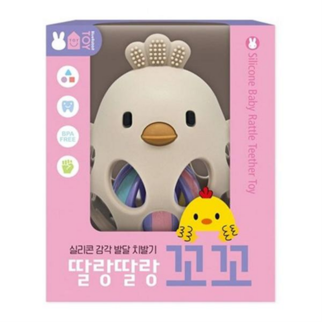 [블루래빗] 실리콘 감각 발달 치발기 딸랑딸랑 꼬꼬, 상세 설명 참조