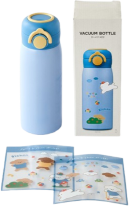 애니멀힐즈 보온병 360ml + 꾸러기비숑 DIY 스티커 세트, BLUE (블루), 1세트