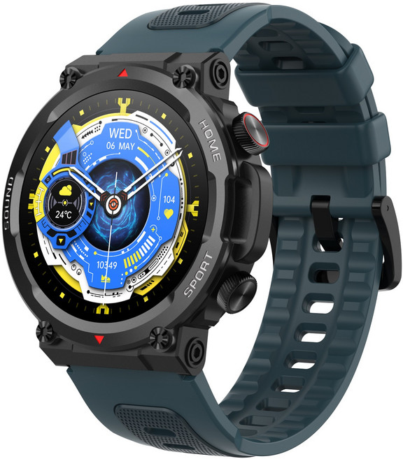 BiiYou 스마트워치 IP67 방수 아웃도어 스포츠 스마트워치 1.39인치 화면, 검은 남색.