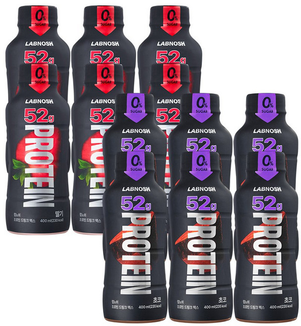 랩노쉬 프로틴 드링크 맥스 초코 6개입 + 딸기 6개입 (12개입), 12개, 400ml