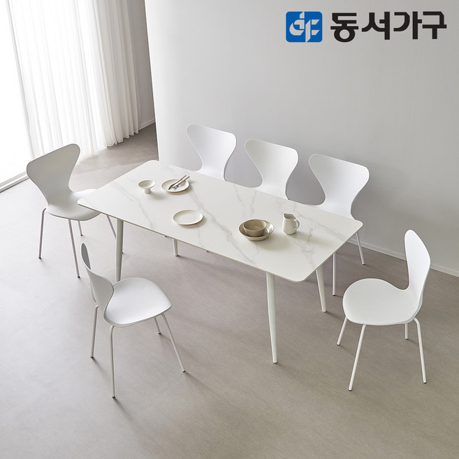 동서가구 캐빈SF 6인 safety 포세린 세라믹식탁세트 1800(심플체어) DF644574, 그레이, 블랙[의자색상: 화이트]