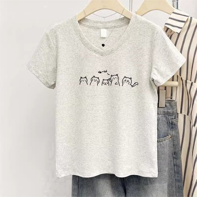 Makone 여성 순면 반팔 티셔츠 카라넥 슬림핏 베이직 캐주얼 반팔티 심플 데일리룩 숏기장 레터링 상의