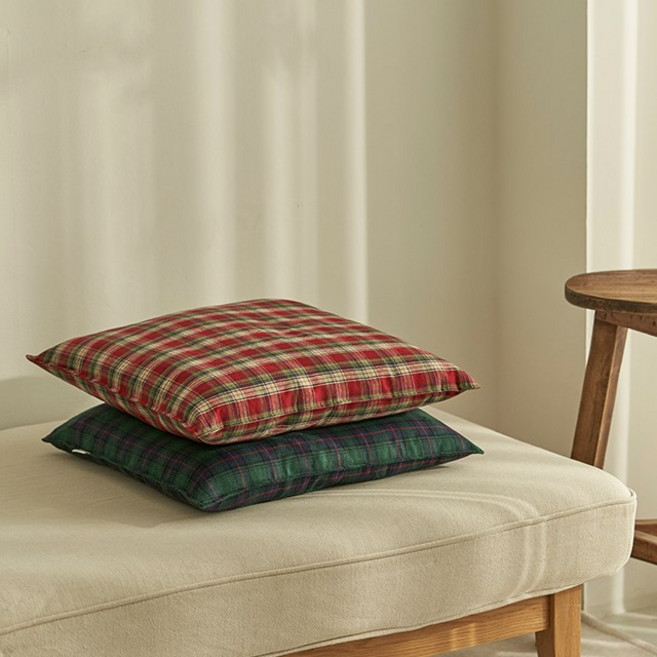 컴포트 윈터체크 방석(솜포함), 그린