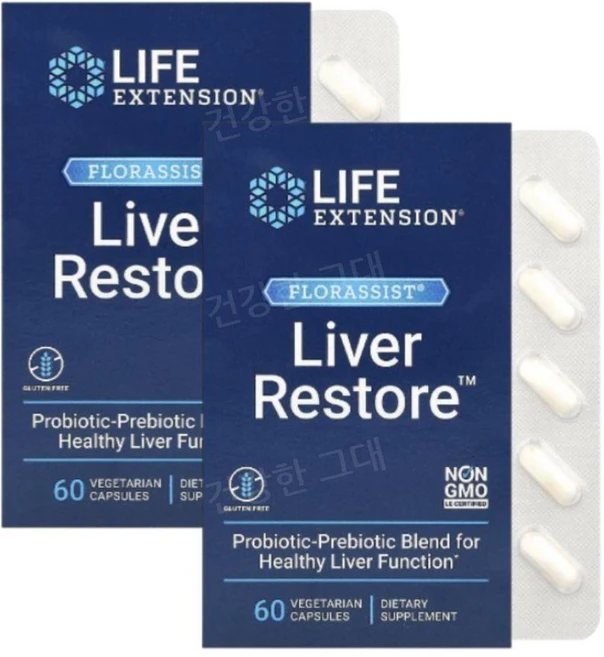 라이프익스텐션 리버 리스토어 유산균 프리 프로바이오틱스 60캡슐 2개 락토바실러스, 60정 - 쿠팡