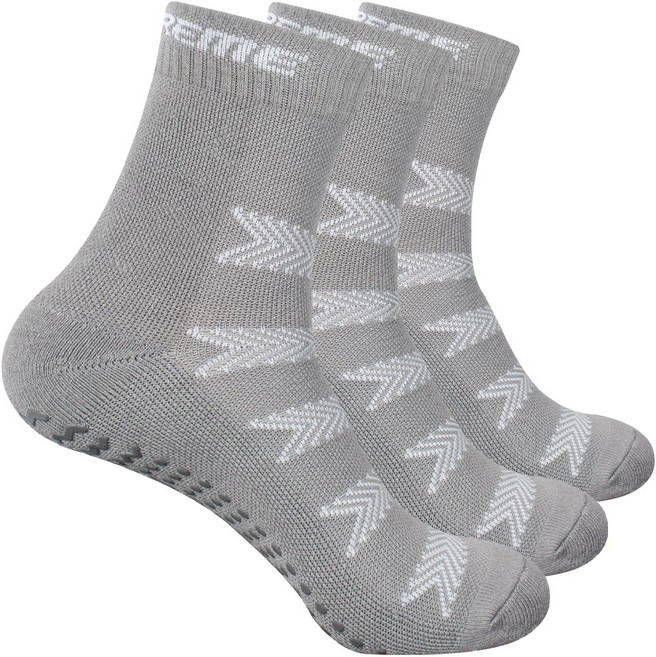 피트엑스 피트니스용 논슬립 스포츠 파일양말 3매세트 / 필라테스할 때나 일상생활에서도 절대 안미끄러져요, 그레이, 3개