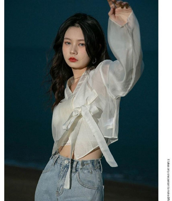 티류으스 여성 투명한 시스루 한복 저고리 검정색 흰색 옷고름 여름 개량 한복