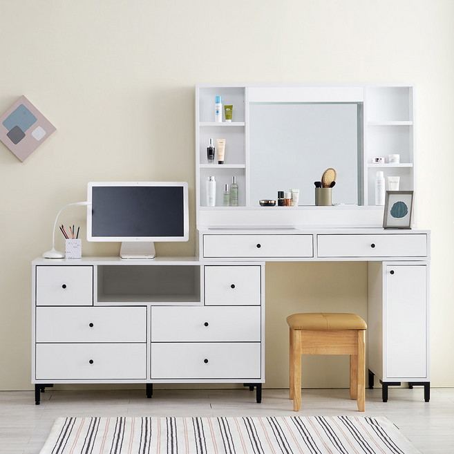 동서가구 아론 1200 와이드 LED조명 화장대 DF915152, 화이트 유광