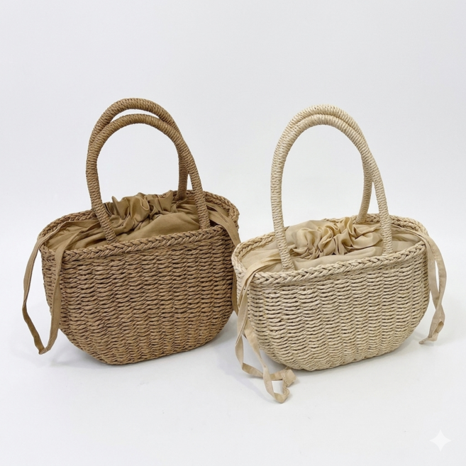 草編藤編手提包 手工編織水桶包 度假風斜背包