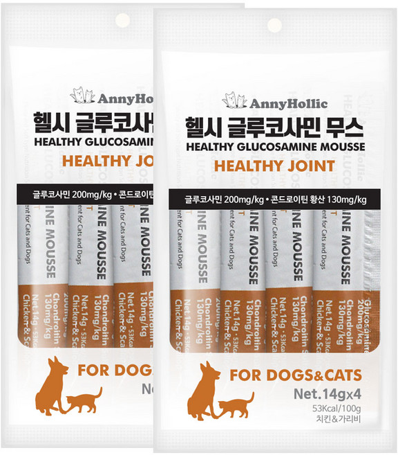 애니홀릭 반려동물 헬시 글루코사민 무스 영양제, 4회분, 치킨&참치, 2개
