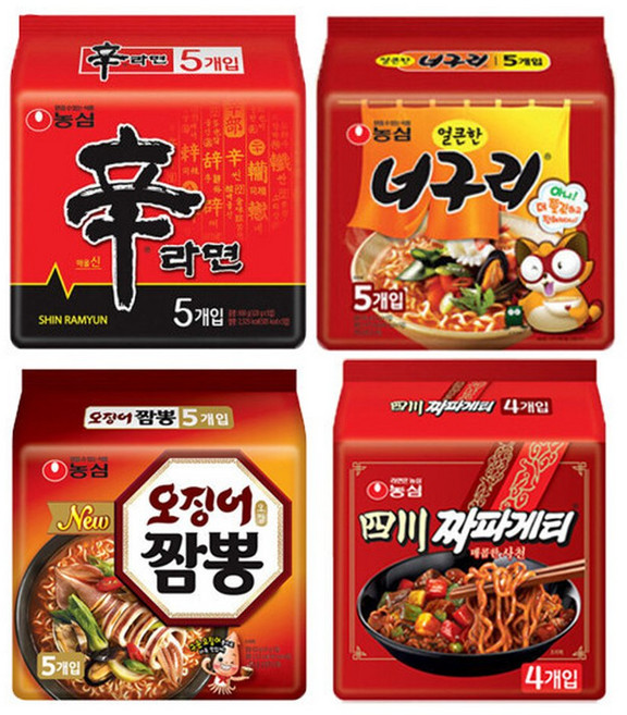 신라면 5입+너구리 5입+사천짜파게티 4입+오징어짬뽕 5입, 19개