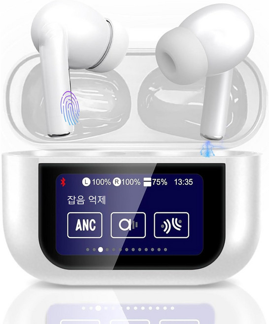 DS 터치 스크린 무선 불루투스 이어폰 노이즈캔슬링 안정 연결 고품질통화, 화이트, A9pro