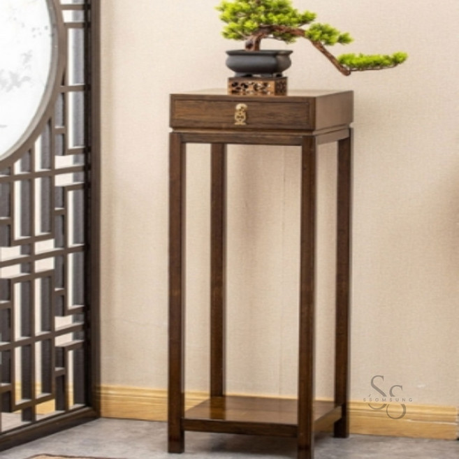 쏨숭 101cm 높이 서랍형 고급 대나무 화분 진열대 원목화분진열대